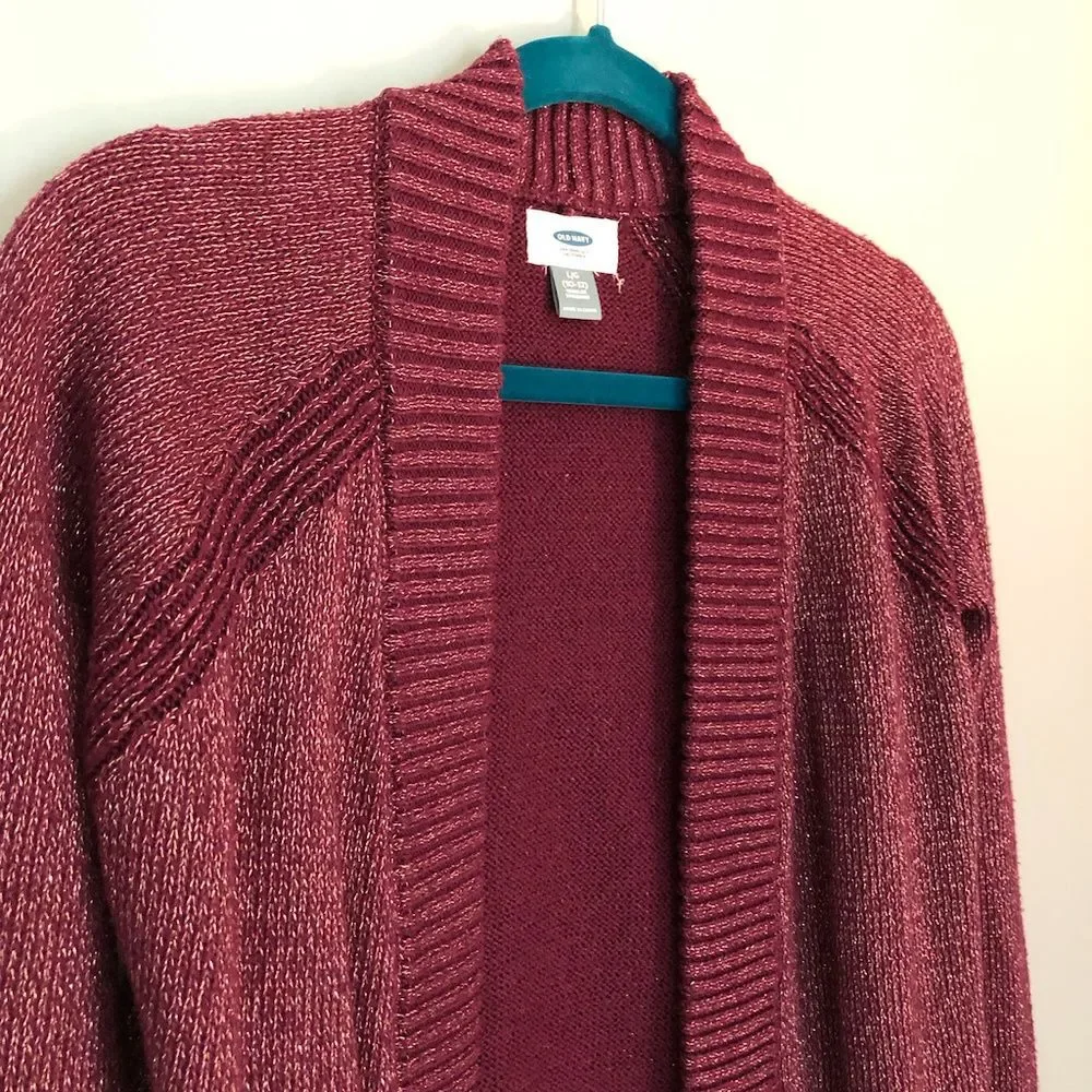 Old Navy burgundy holiday sparkly open sweater - Size girls 10/12